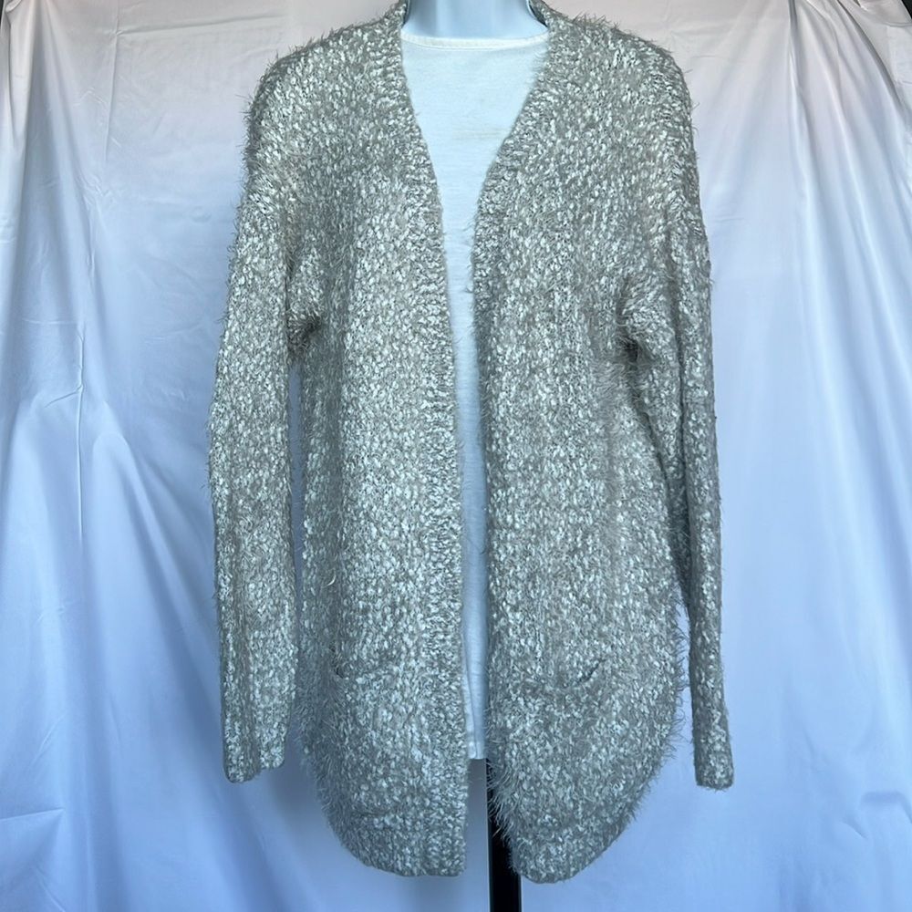 Emerson Light Gray White Cardigan Sweater Size X-Large Soft Eyelash Open Front